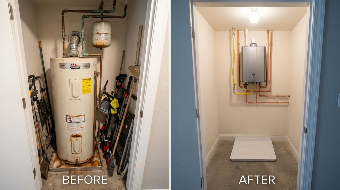 Tank water heater versus wall-mounted tankless unit comparison for Hershey, PA homeowners