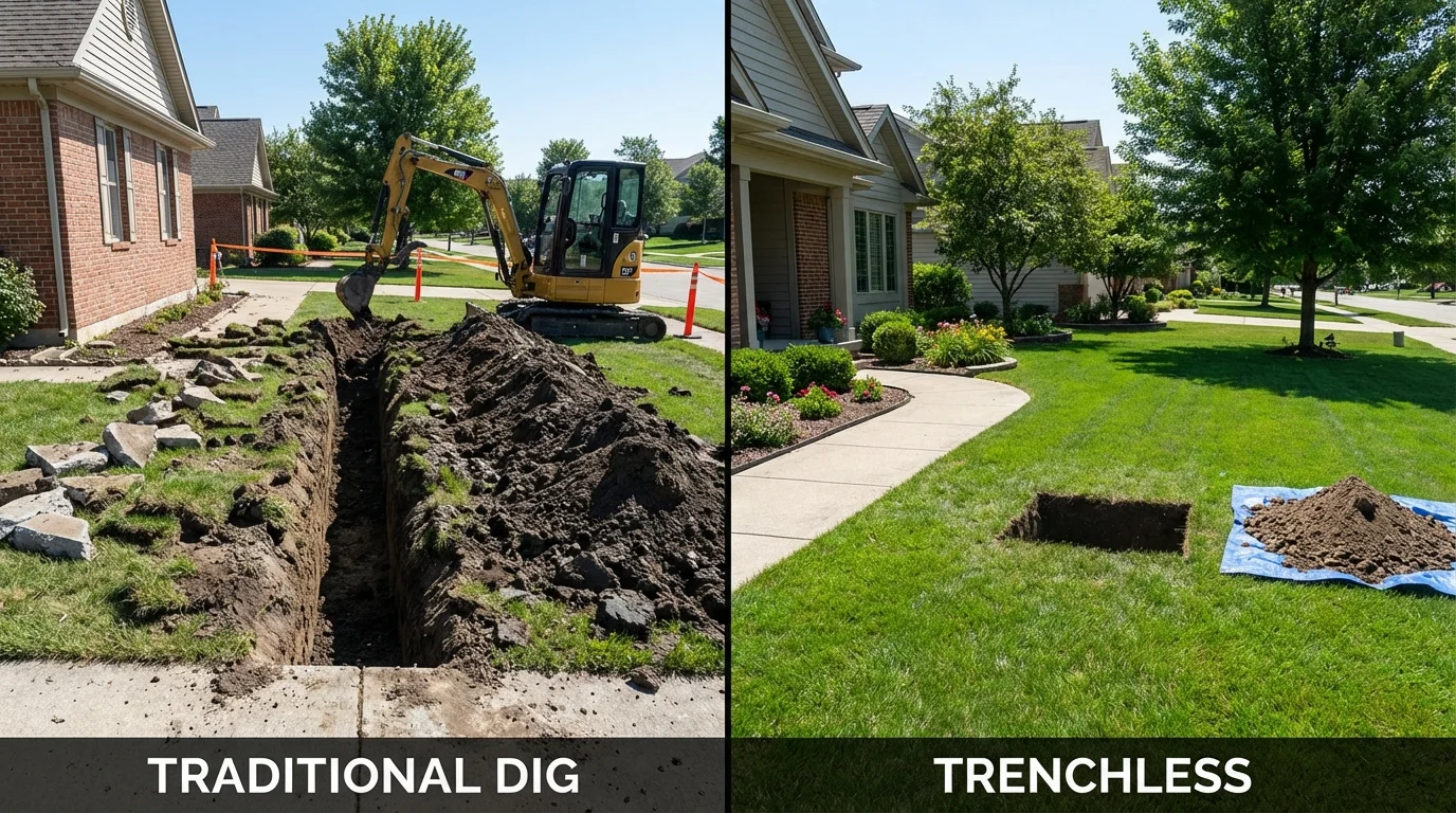 Trenchless sewer repair with minimal yard damage versus traditional excavation in Hershey, PA
